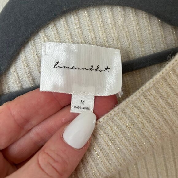 Line & Dot Off White Funnel Neckline Long Sleeve Chunky Knit Sweater Size Medium - Picture 5 of 8